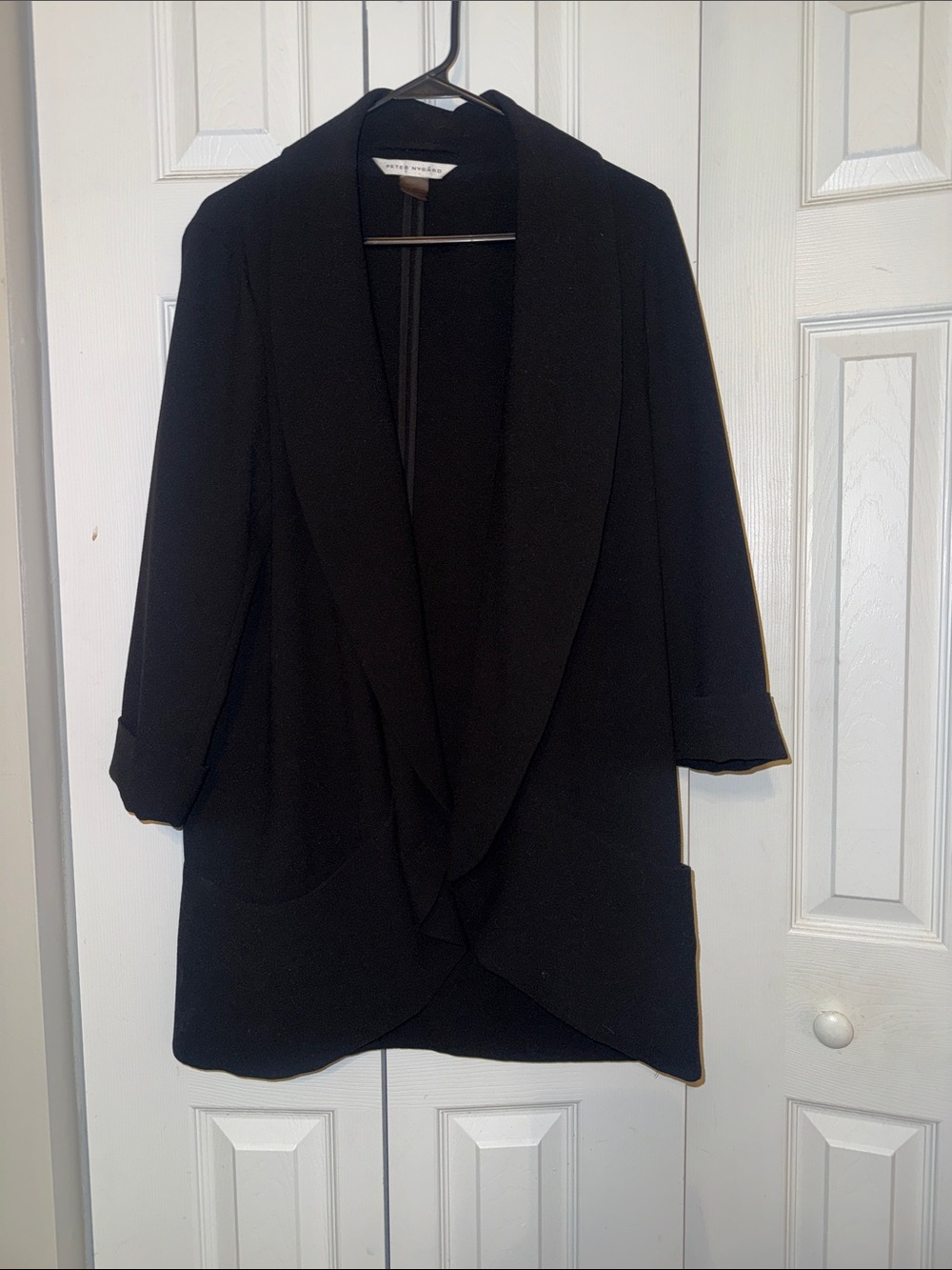 Peter Nygard Black Draped Open-Front Blazer